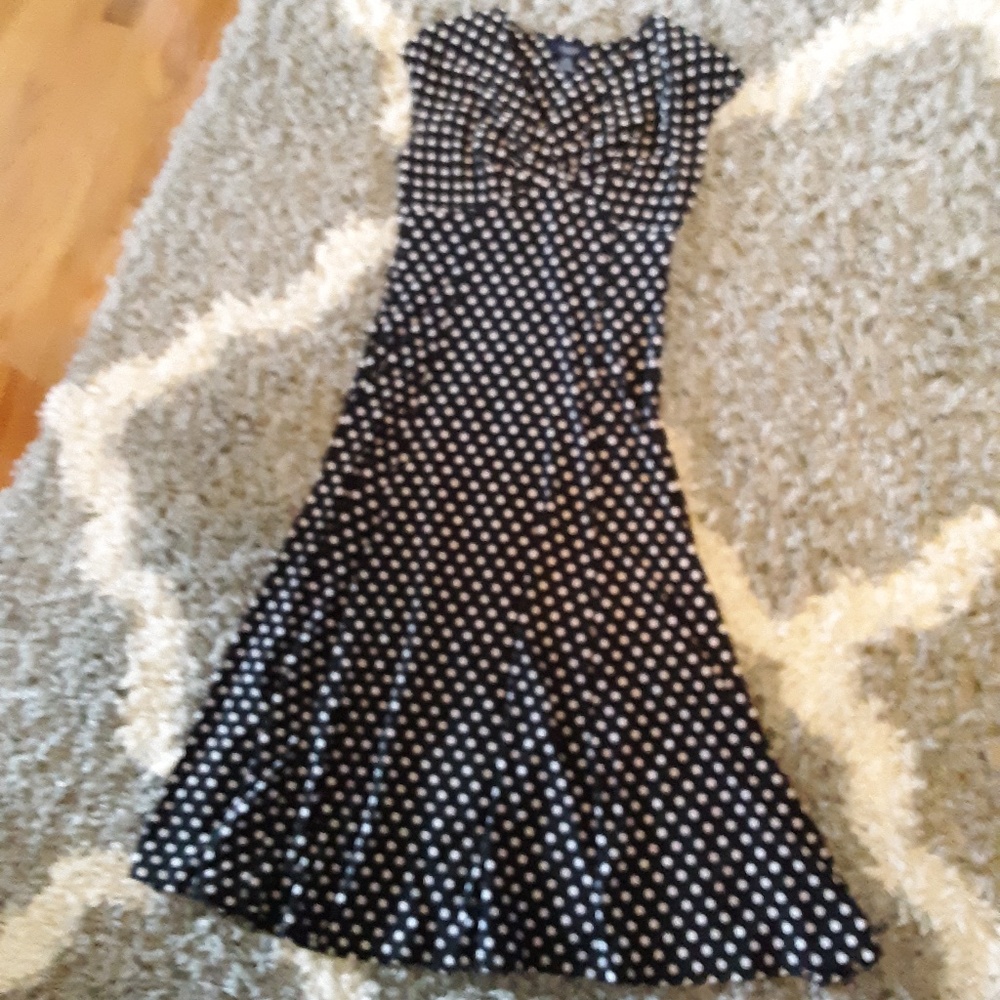 CHAPS XS Midi Black and White Fit/Flare Dress